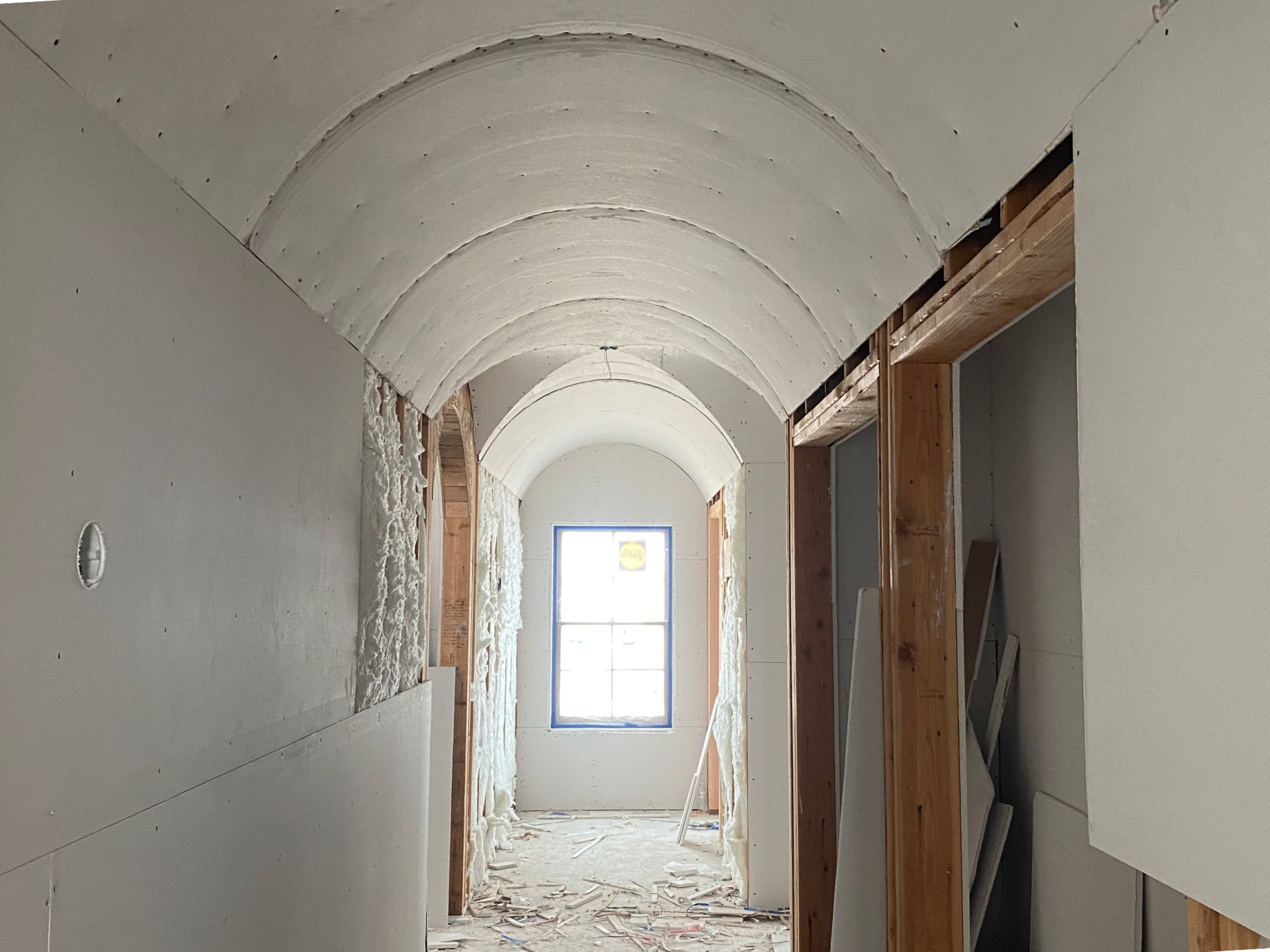 After hall drywall installation