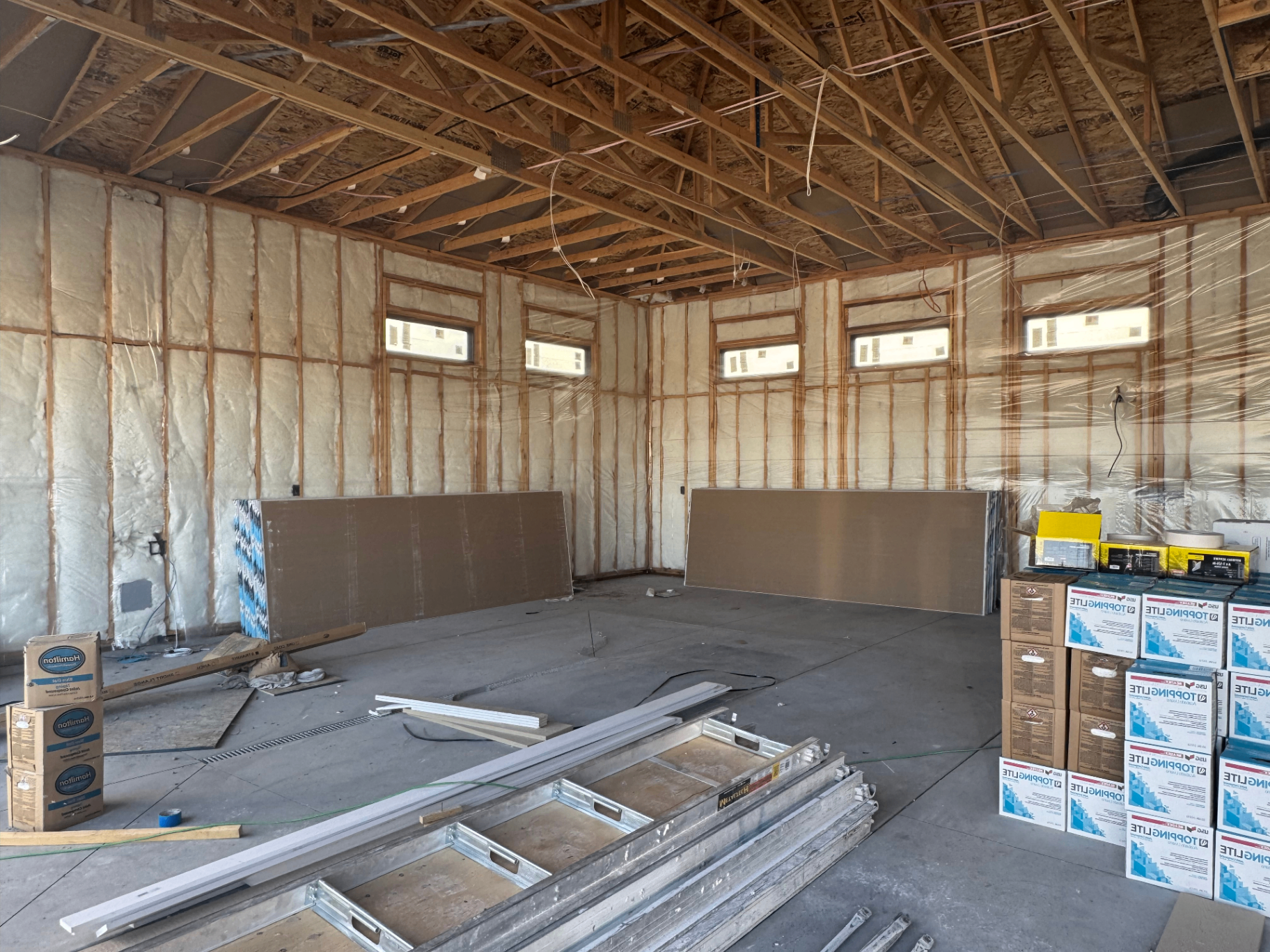 Before garage drywall installation